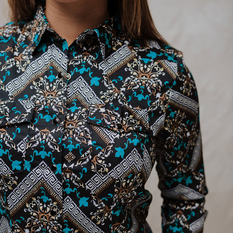 Blusa Montero Western Estampada Negra 039