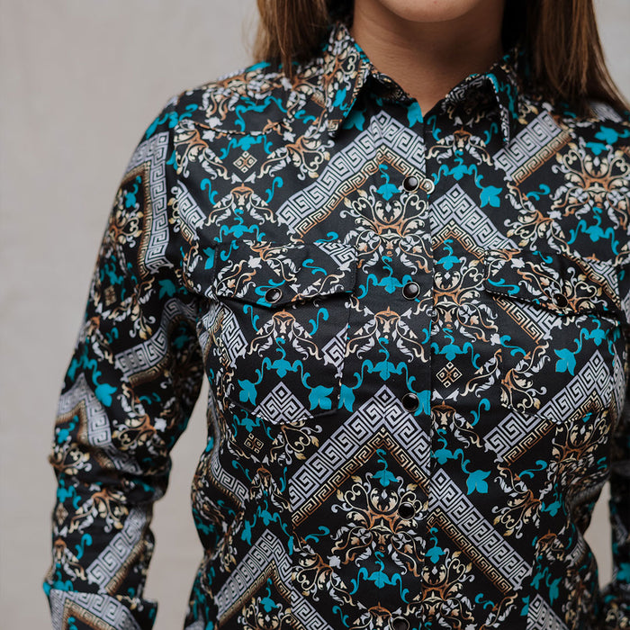 Blusa Montero Western Estampada Negra 039