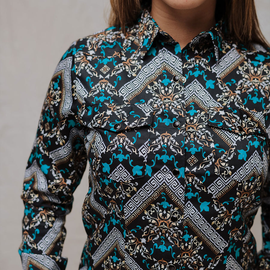 Blusa Montero Western Estampada Negra 039