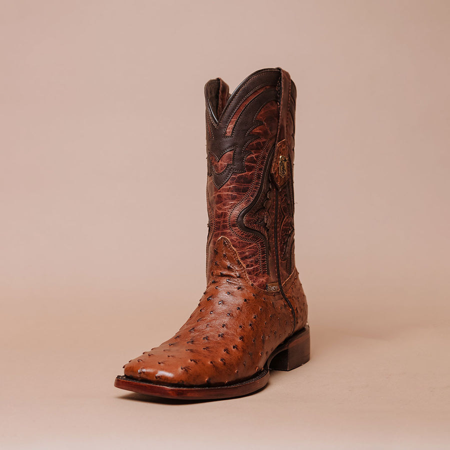 Bota Tejano Style Exótica Avestruz Brandy 015