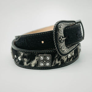 Cinto Tombstone Negro Grabado Pelo Concho Cristal 028