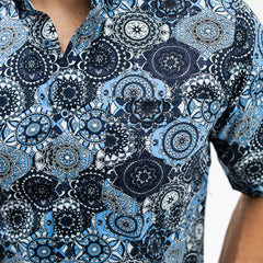 Camisa Casual Khaki Blues Estampada Mandala azul 005