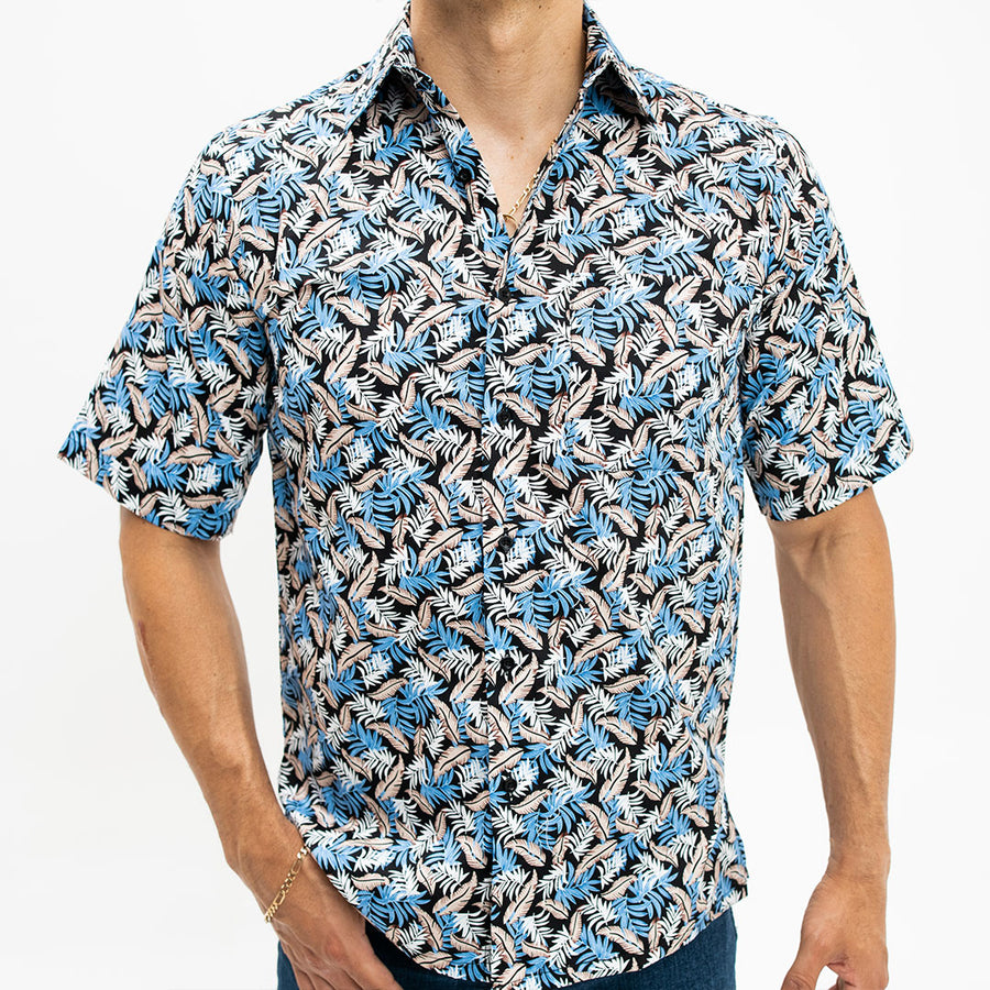 Camisa Casual Khaki Blues Estampada Palma Azul 002