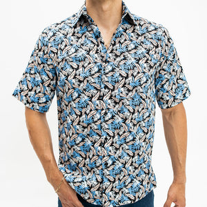 Camisa Casual Khaki Blues Estampada Palma Azul 002
