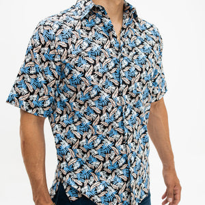 Camisa Casual Khaki Blues Estampada Palma Azul 002