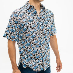 Camisa Casual Khaki Blues Estampada Palma Azul 002