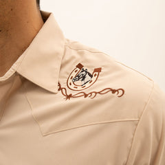 Camisa Vaquera Hannover Bordada Caballo Beige Stretch HAN1142 - Very Vaquero