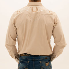 Camisa Vaquera Hannover Bordada Herradura Beige Stretch HAN1026 - Very Vaquero