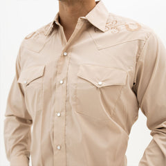 Camisa Vaquera Hannover Bordada Herradura Beige Stretch HAN1026 - Very Vaquero