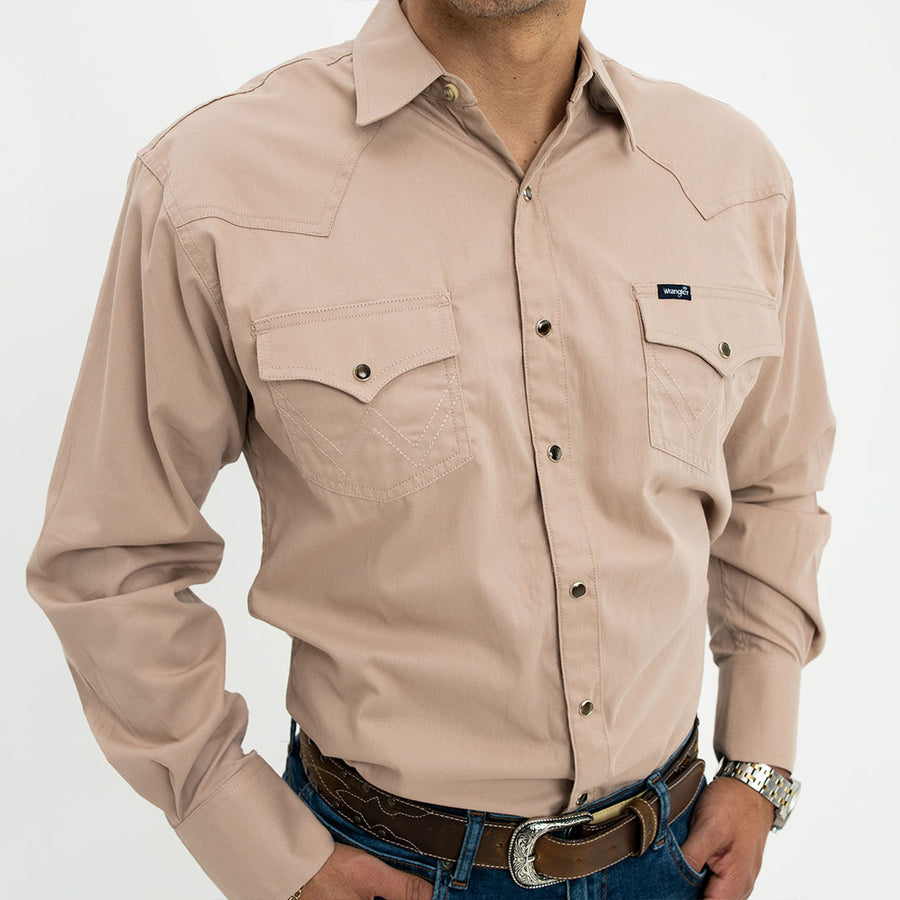 Camisa Vaquera Wrangler Basica Lisa Khaki 045