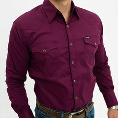 Camisa Vaquera Wrangler Basica Lisa Vino 067