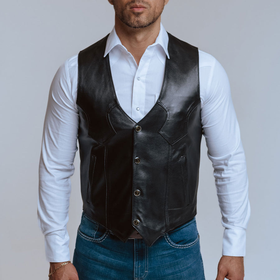 Chaleco Very Vaquero Piel Liso Negro 001