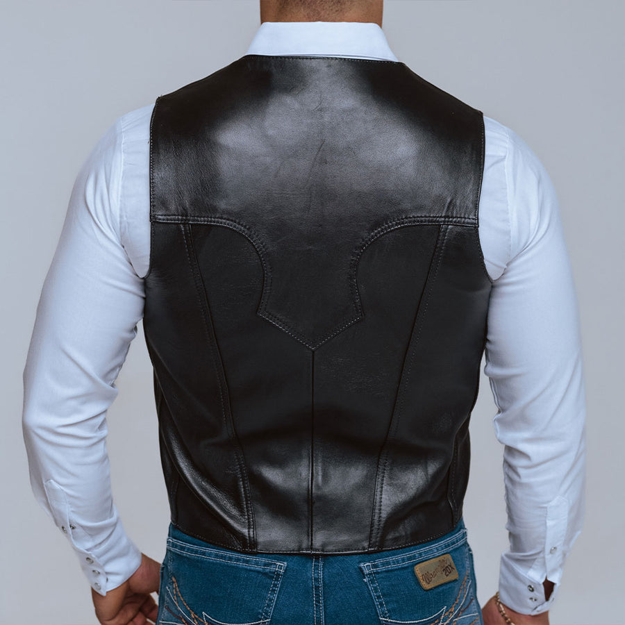 Chaleco Very Vaquero Piel Liso Negro 001