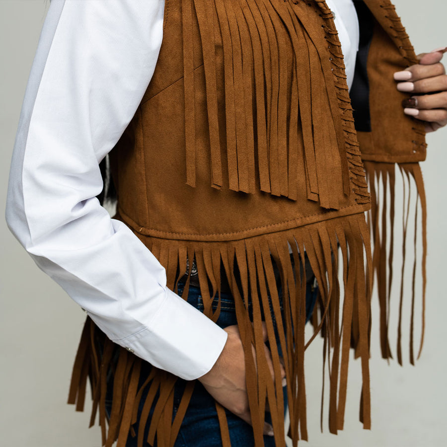 Chaleco Very Vaquero Tejido Flecos Miel 010