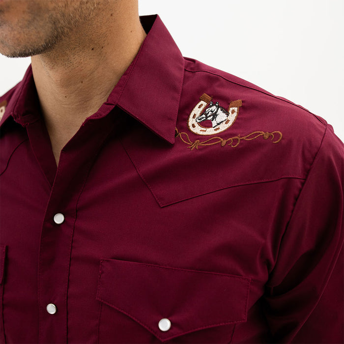 Camisa Vaquera Hannover Bordada Caballo Vino Stretch HAN1144 - Very Vaquero