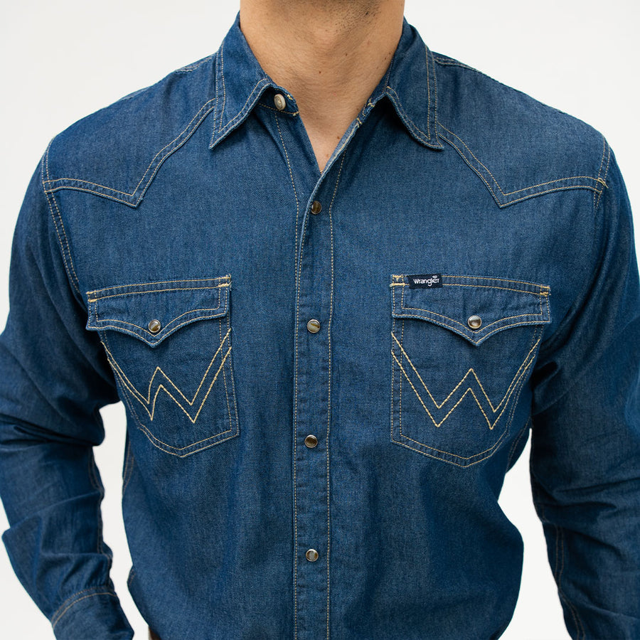 Camisa Wrangler Basica Lisa Mezclilla Buckle 010