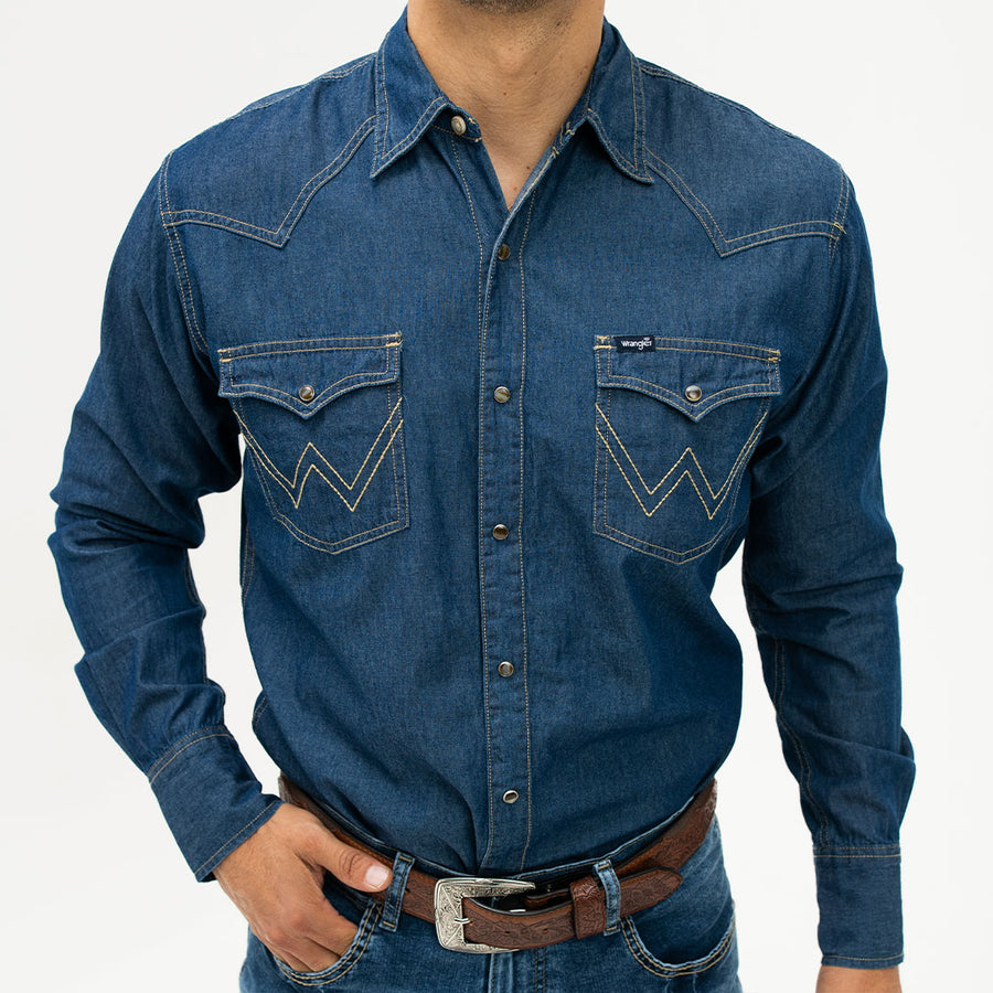 Camisa Wrangler Basica Lisa Mezclilla Buckle 010