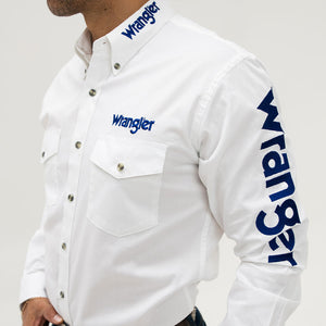 Camisa Wrangler Bordada Blanca Logo Azul 131